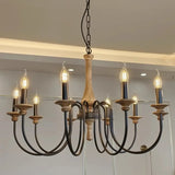 Wood Black Candle Curve Arm Living Room Chandelier Image - 7