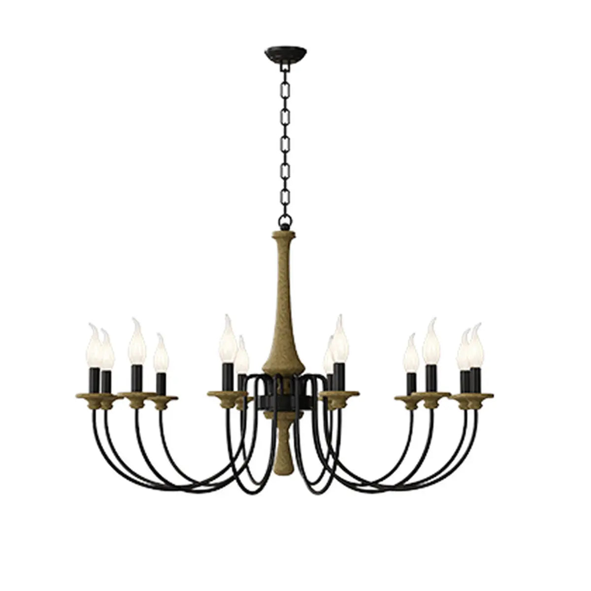 Wood Black Candle Curve Arm Living Room Chandelier Image - 9