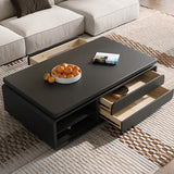 Wood Black Rectangle Shelves Block Base Coffee Table Image - 5