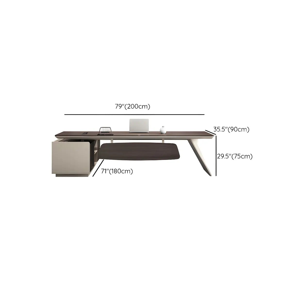 Wood Brown Exterior Shelf Drawers L-Shape Writing Desk Image - 10