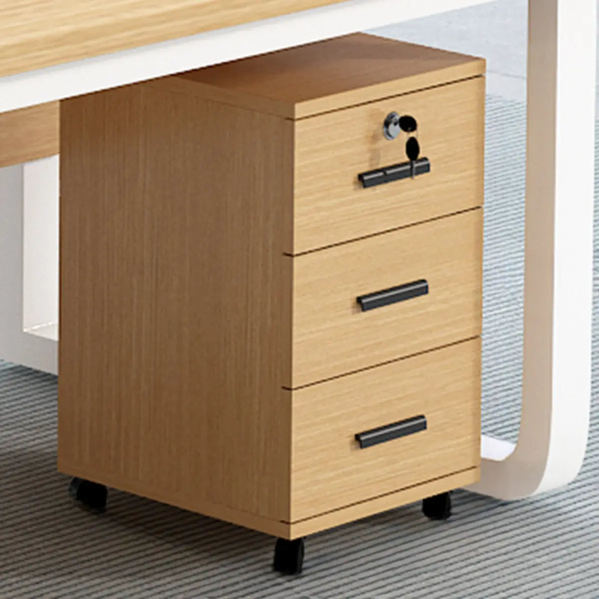 Wood Brown Lateral Rectangle Mobile Filing Cabinet Image - 13