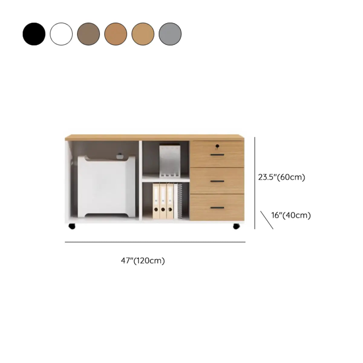 Wood Brown Lateral Rectangle Mobile Filing Cabinet 