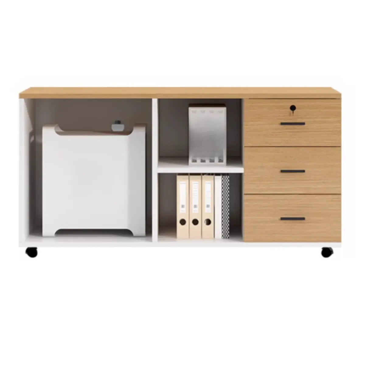 Wood Brown Lateral Rectangle Mobile Filing Cabinet Image - 9