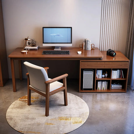 Wood Butcher Block Retractable Storage Computer Desk Image - 1