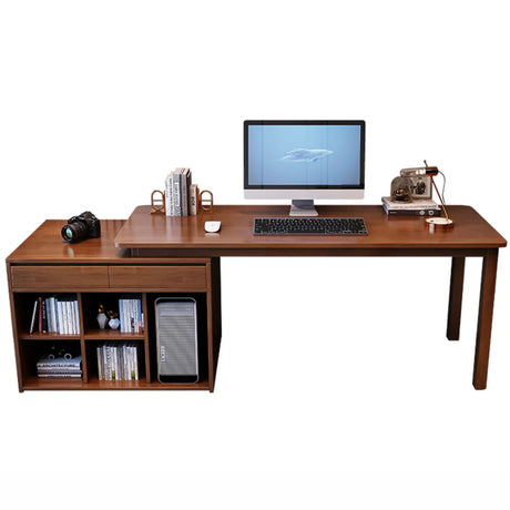 Wood Butcher Block Retractable Storage Computer Desk Image - 2