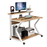 Wood Butcher Block Shelf Casters Small Computer Desk Image - 10