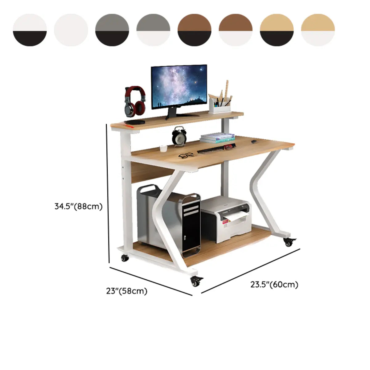 Wood Butcher Block Shelf Casters Small Computer Desk 