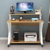 Wood Butcher Block Shelf Casters Small Computer Desk Image - 4