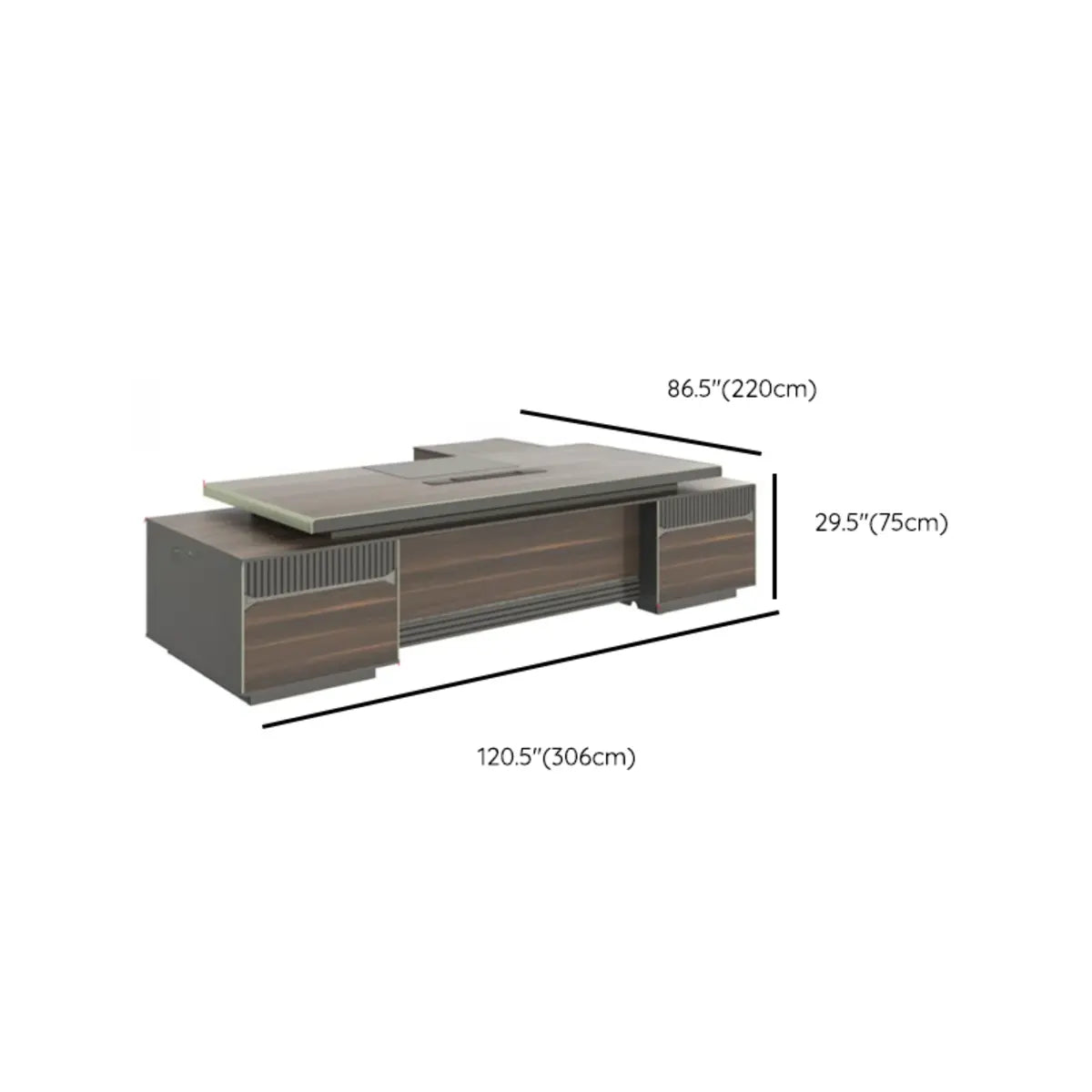 Wood Cabinet Drawers Cable Management Executive Desk Image - 14