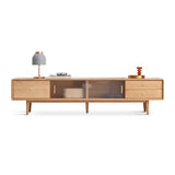 Wood Color Oak Rectangle Enclosed Storage TV Stand Image - 15