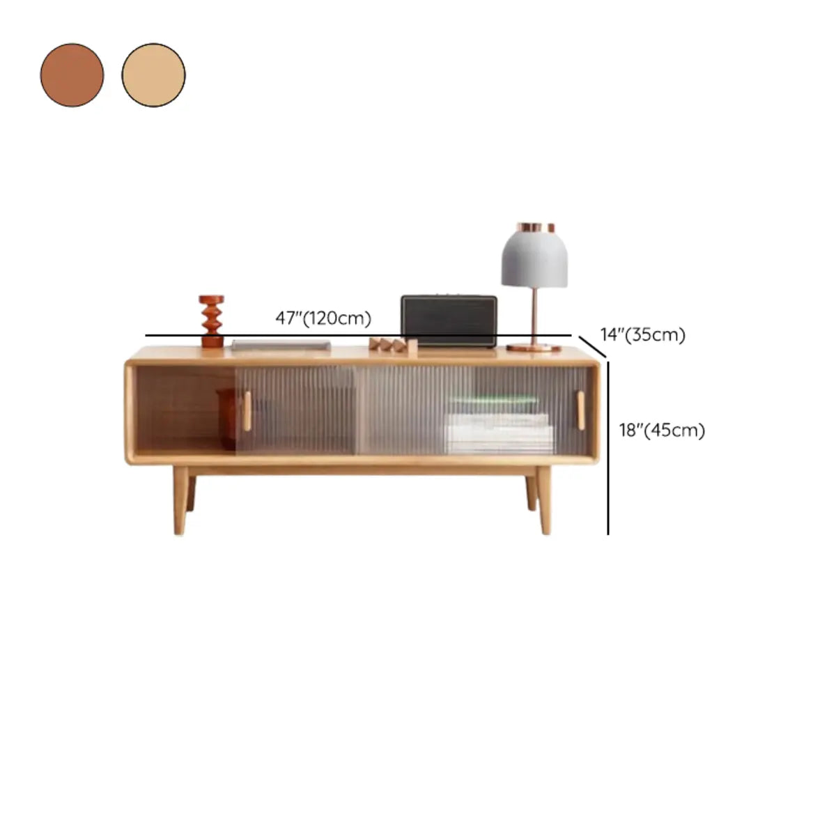 Wood Color Oak Rectangle Enclosed Storage TV Stand 