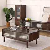 Wood Color Oak Rectangle Enclosed Storage TV Stand Image - 3