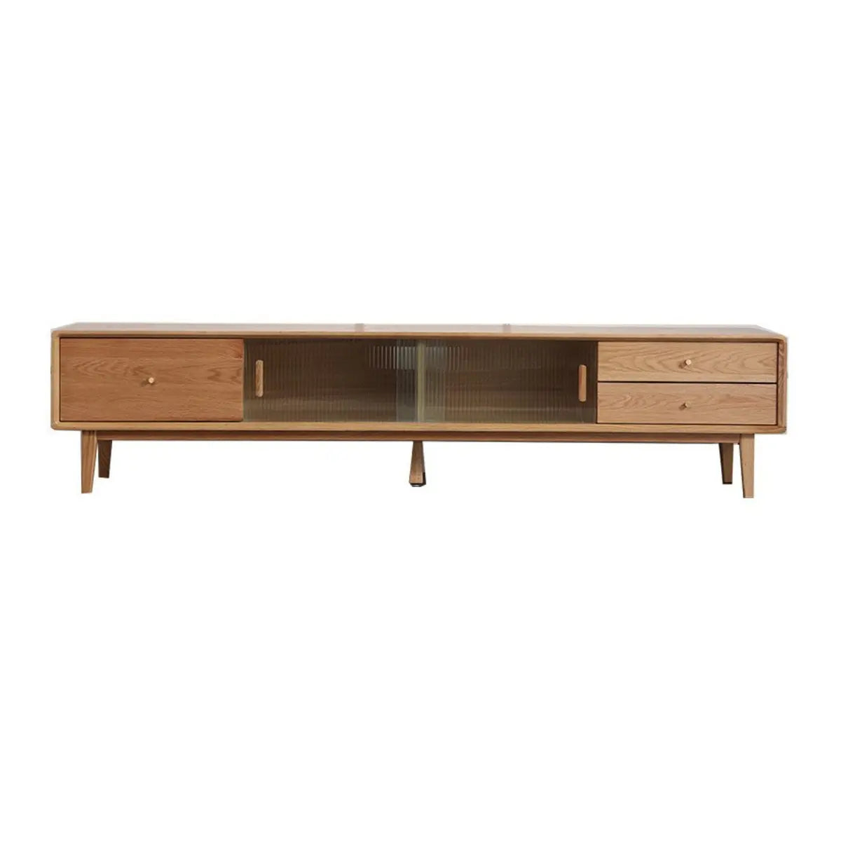 Wood Color Oak Rectangle Enclosed Storage TV Stand Image - 5