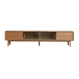 Wood Color Oak Rectangle Enclosed Storage TV Stand Image - 5