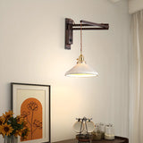 Wood Cone White Ceramics Swing Arm Wall Sconce Image - 5