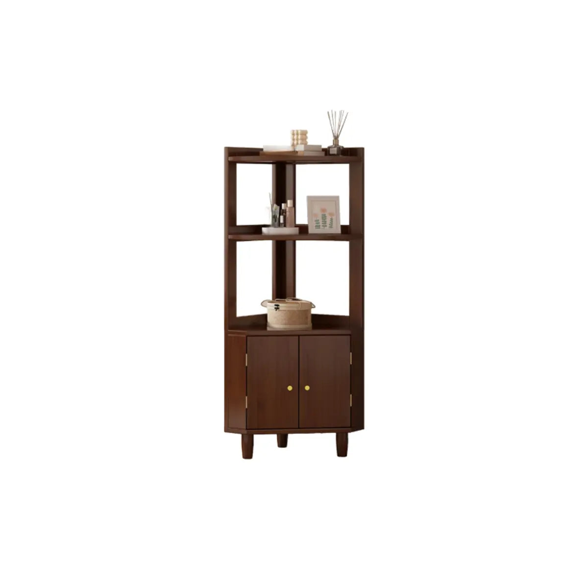 Wood Corner Open Storage Display Cabinet Natural Finish Image - 3