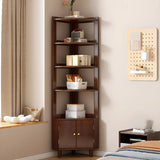 Wood Corner Open Storage Display Cabinet Natural Finish Image - 4