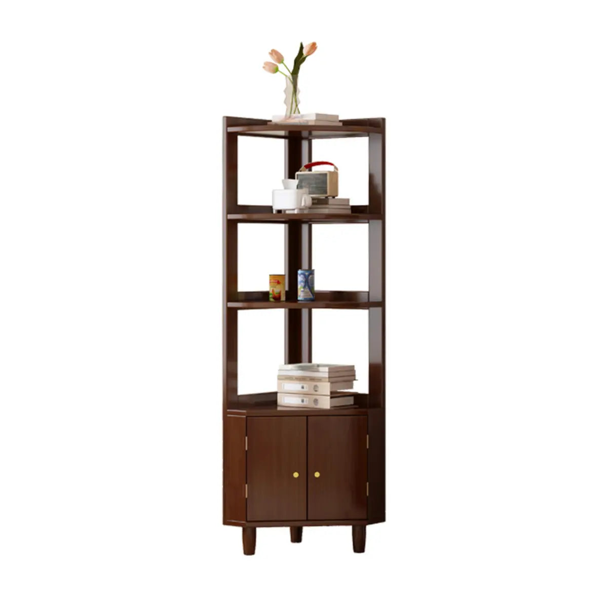 Wood Corner Open Storage Display Cabinet Natural Finish Image - 7