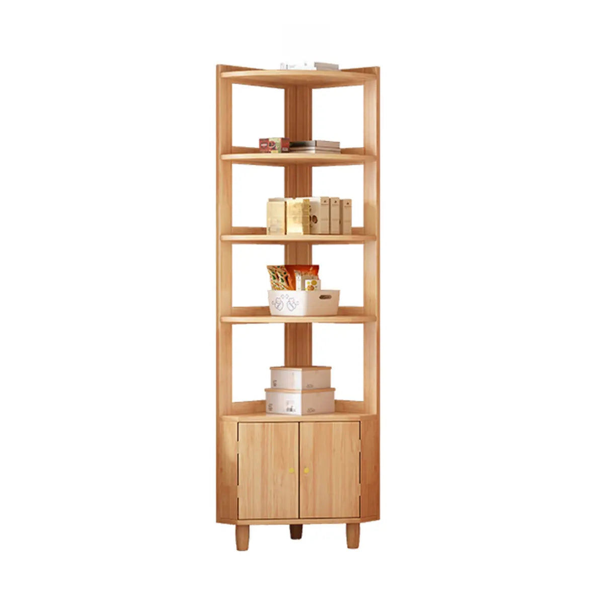 Wood Corner Open Storage Display Cabinet Natural Finish Image - 9