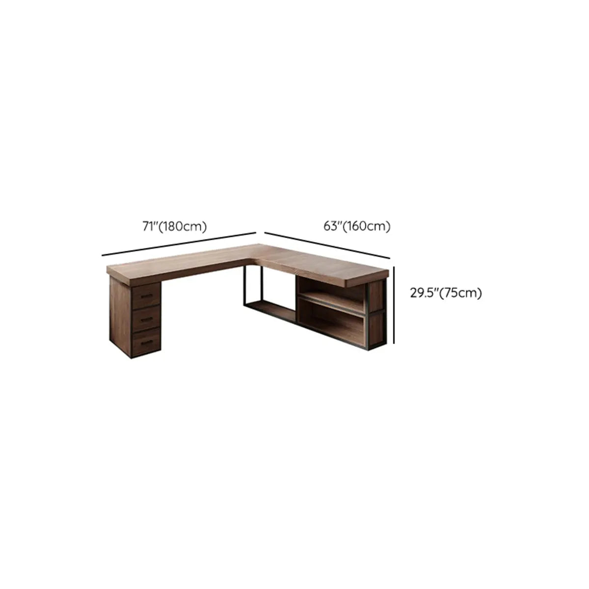 Wood Drawers Storage Shelf L-Shape Double Writing Desk Image - 24