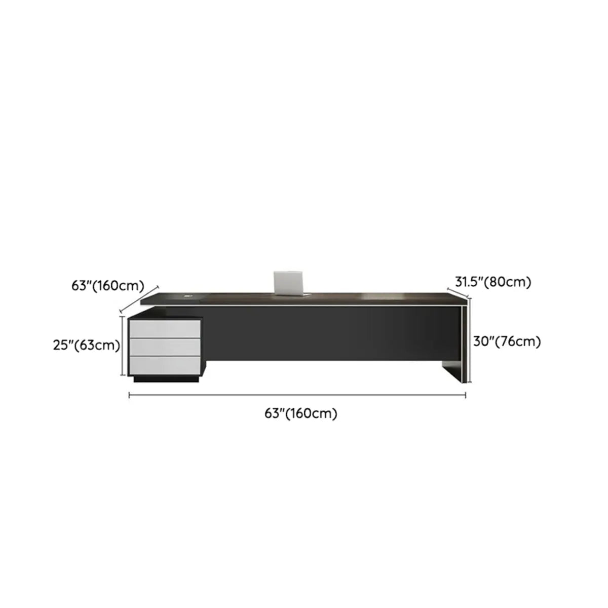 Wood Exterior Shelf Drawers L-Shape Long Executive Desk 