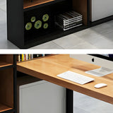 Wood Exterior Shelf Storage Workstation Computer Desk Image - 10