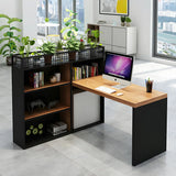 Wood Exterior Shelf Storage Workstation Computer Desk Image - 11