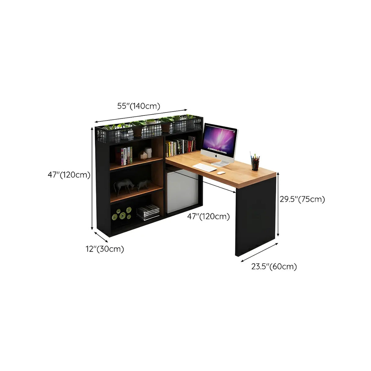 Wood Exterior Shelf Storage Workstation Computer Desk 