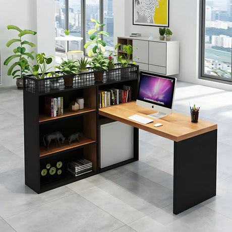 Wood Exterior Shelf Storage Workstation Computer Desk Image - 2