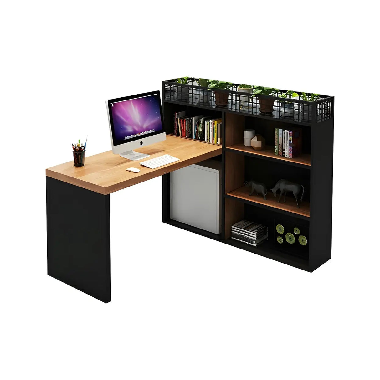 Wood Exterior Shelf Storage Workstation Computer Desk Image - 3