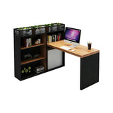 Wood Exterior Shelf Storage Workstation Computer Desk Image - 7