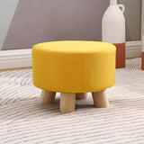 Wood Frame Circular Linen Blend Mini Sponge Ottoman Image - 12