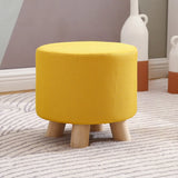 Wood Frame Circular Linen Blend Mini Sponge Ottoman Image - 13