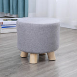 Wood Frame Circular Linen Blend Mini Sponge Ottoman Image - 14