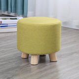 Wood Frame Circular Linen Blend Mini Sponge Ottoman Image - 16