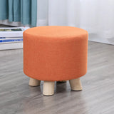 Wood Frame Circular Linen Blend Mini Sponge Ottoman Image - 18