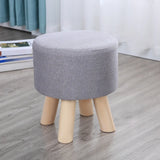 Wood Frame Circular Linen Blend Mini Sponge Ottoman Image - 19