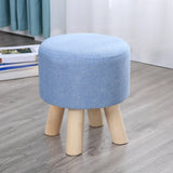 Wood Frame Circular Linen Blend Mini Sponge Ottoman Image - 20