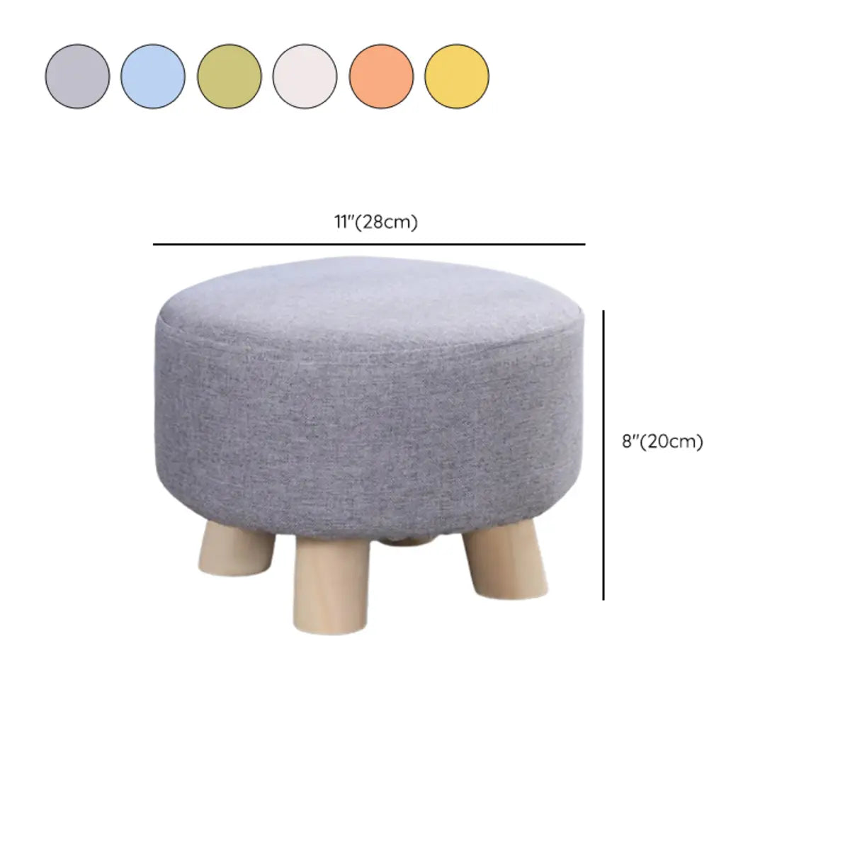 Wood Frame Circular Linen Blend Mini Sponge Ottoman 