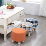 Wood Frame Circular Linen Blend Mini Sponge Ottoman Image - 4