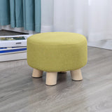 Wood Frame Circular Linen Blend Mini Sponge Ottoman Image - 5