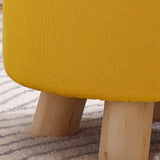 Wood Frame Circular Linen Blend Mini Sponge Ottoman Image - 8