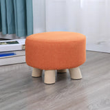 Wood Frame Circular Linen Blend Mini Sponge Ottoman Image - 9