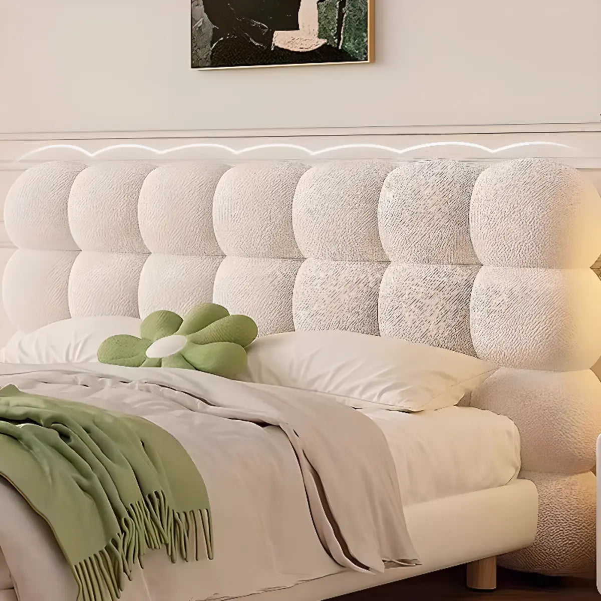 Wood Frame Rectangle Tufted Upholstered Panel Headboard Image - 4