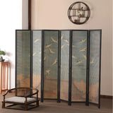 Wood-Green Wild Goose Foldable Bamboo Room Divider Screen Image - 1