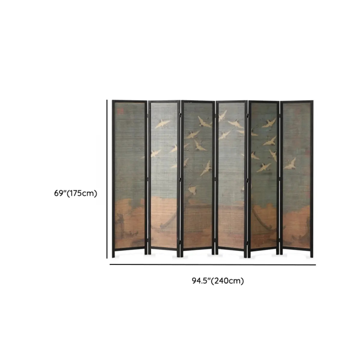 Wood-Green Wild Goose Foldable Bamboo Room Divider Screen 