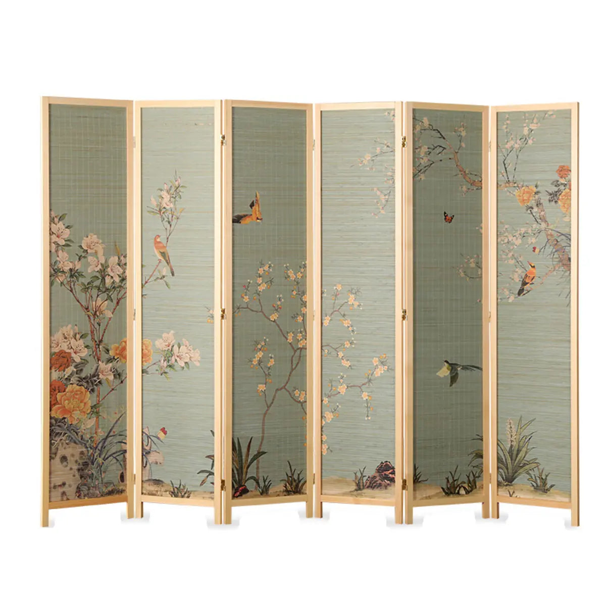 Wood-Green Wild Goose Foldable Bamboo Room Divider Screen Image - 5