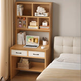 Wood Hutch Shelf Soft Close Drawer Small Computer Desk Image - 5