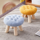 Wood Legs Round Tufted Footstool Sherpa Small Ottoman Image - 1