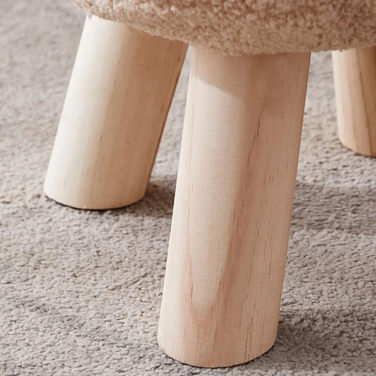 Wood Legs Round Tufted Footstool Sherpa Small Ottoman Image - 12